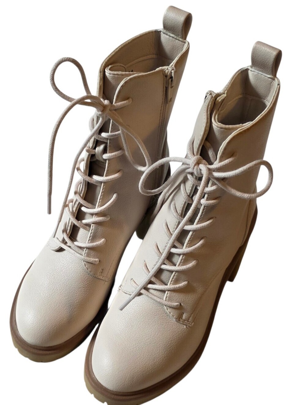 Dolce Vita round toe ivory lace up block heels boots